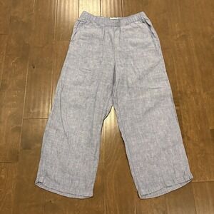 Cynthia Rowley 100% Linen Pants Medium Blue Chambray Ankle Wide Leg Lightweight